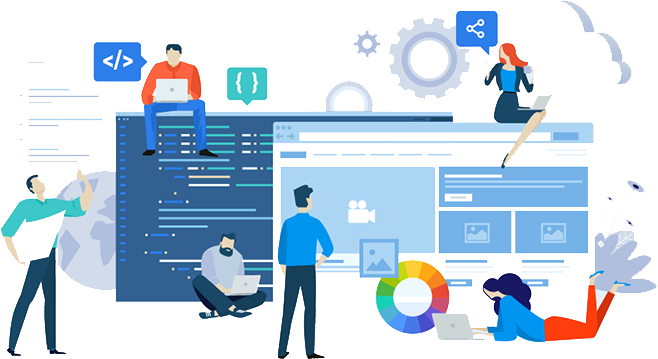 Vector image of developers and tech-savvy people understanding web accessibility