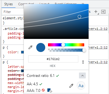 develop tools contrast checker