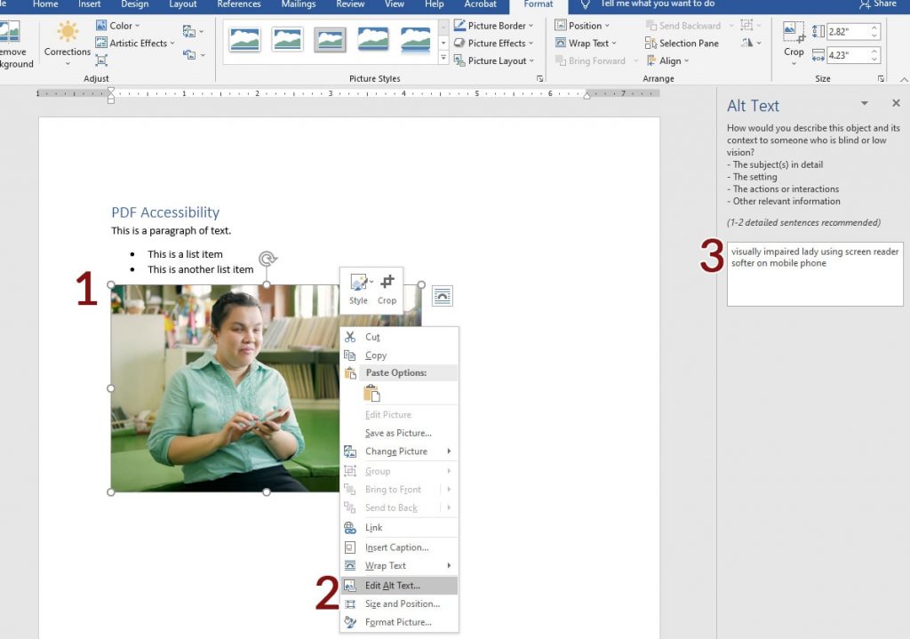 PDF accessibility in word document