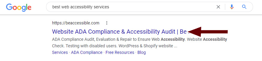 Google search results displaying page title