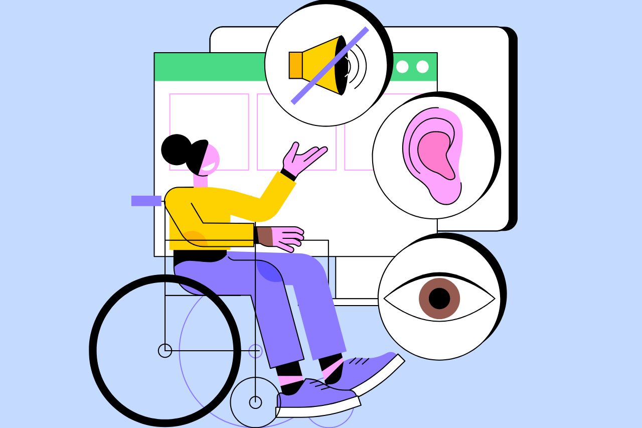 Animated woman sitting on a wheelchair