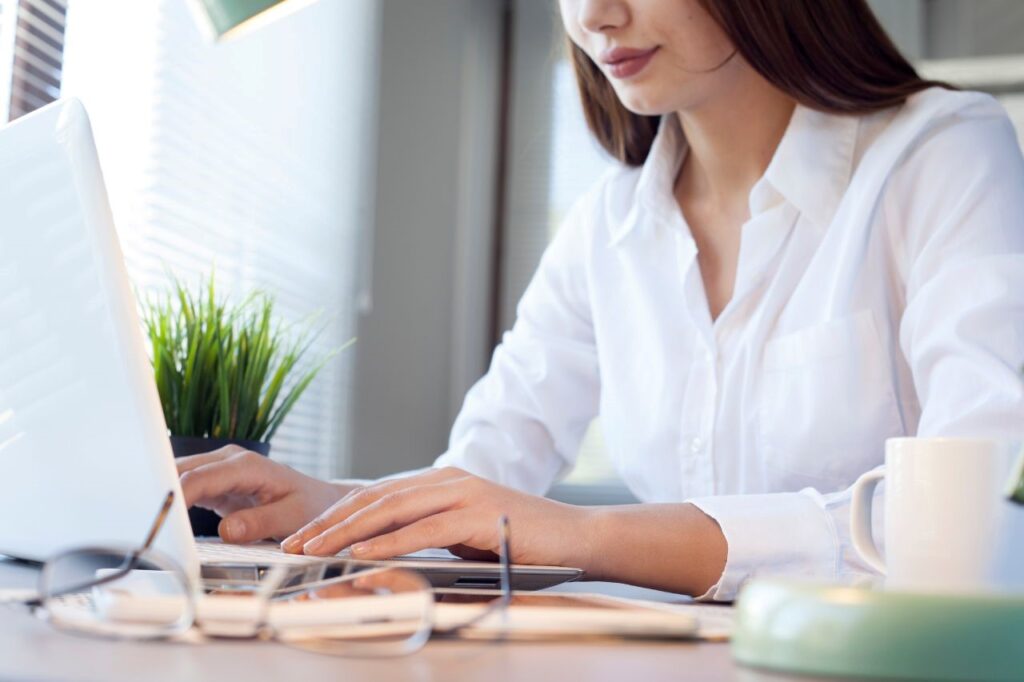 woman working on a laptop