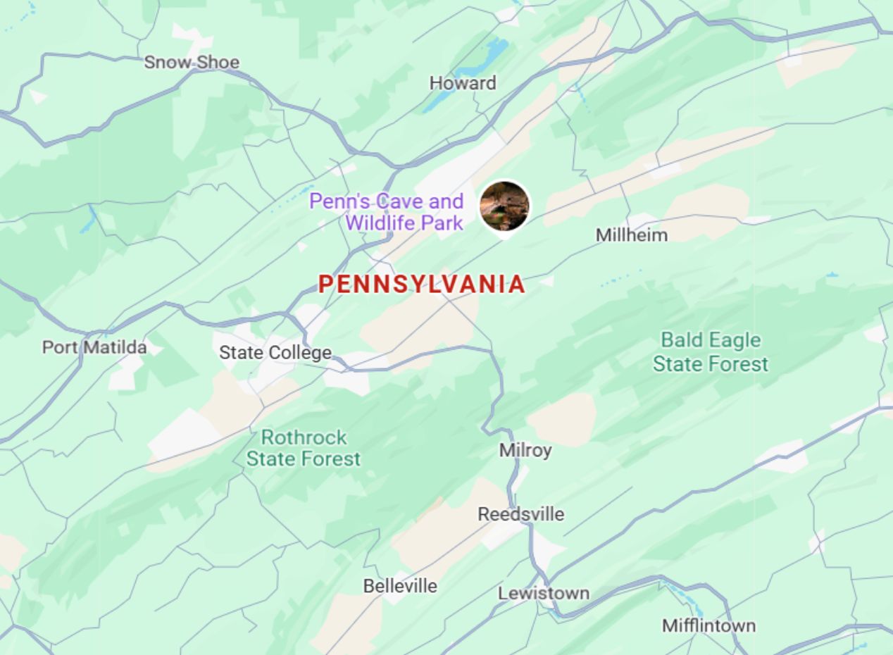 Pennsylvania Partial map of Pennsylvania showing State College, Belleville, Port Matilda, Tyrone, Millheim, Reedsville, and Rothrock State Forest