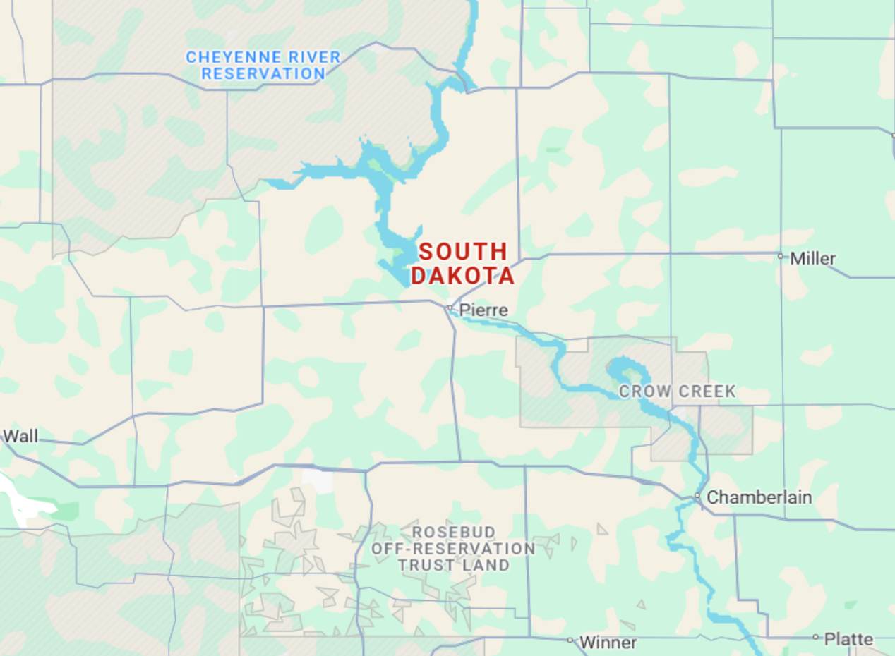 South Dakota Partial map of South Dakota showing Pierre, Chamberlain, Winner, Miller, Wall, Crow Creek, and Rosebud Off-Reservation Trust Land