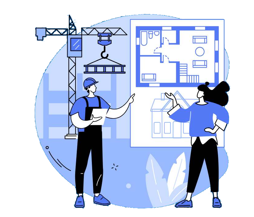 Architect and engineer reviewing house blueprint at construction site Architect and engineer reviewing house blueprint at construction site