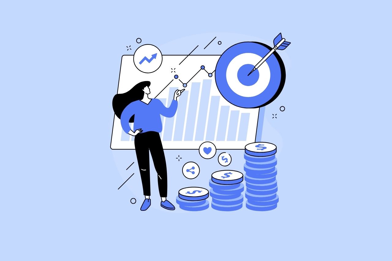 Illustration showing accessibility statistics and performance growth charts