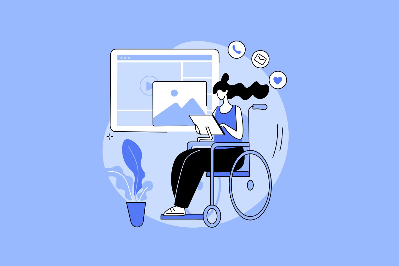 Illustration of a wheelchair user browsing a website on a tablet