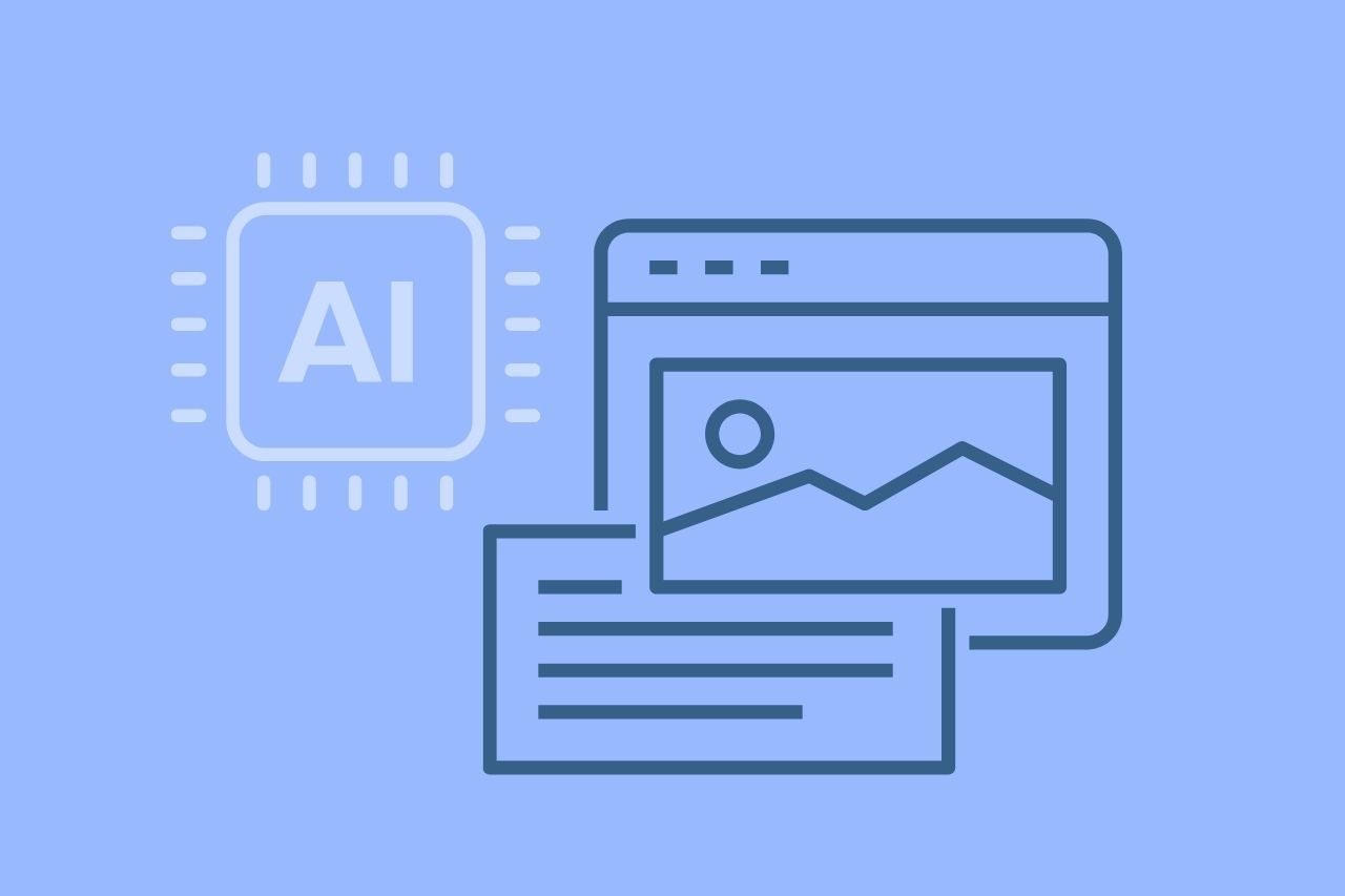 AI chip icon next to a browser window showing an image and its written text description.